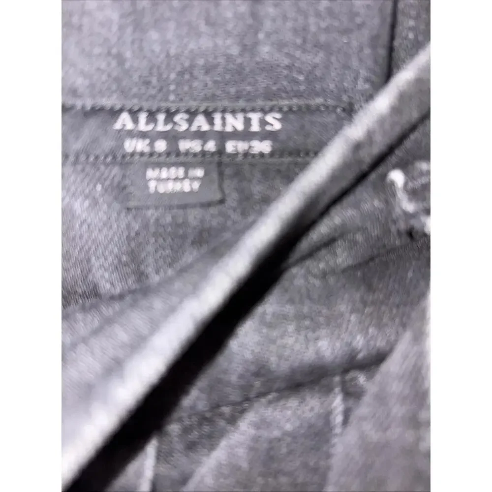 AllSaints High Rise Straight‎ Leg Blk Jeans Sz 4 Belted
